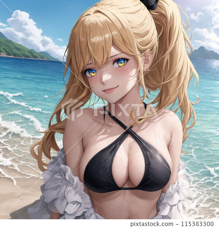 Blonde busty beauty in a swimsuit 115383300