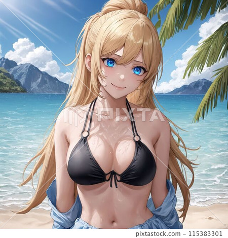 Blonde busty beauty in a swimsuit 115383301