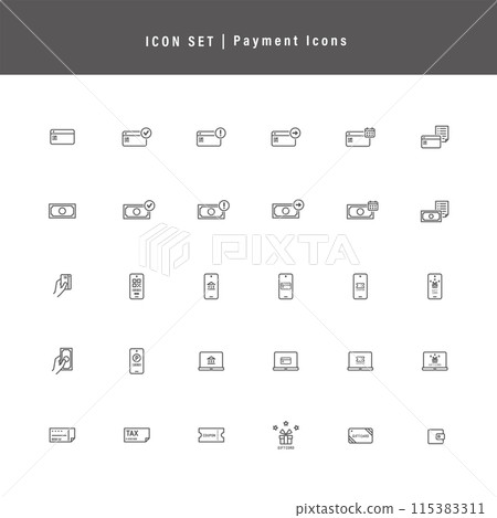Money icon set: payment (cash, credit card, smartphone payment) 115383311