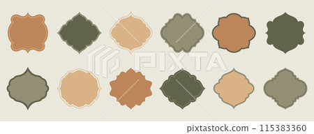 Islamic windows, muslim architecture frames and arches in different shapes 115383360