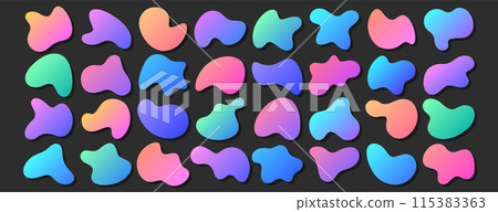 Set of neon gradient irregular liquid blobs or freeform organic abstract shapes 115383363