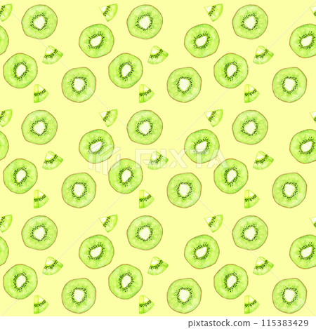 Green kiwi pattern Hand-drawn watercolor illustration of fruit pattern 115383429