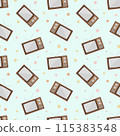 Old wooden television seamless pattern on fun pastel colour scheme. Design for printing, textile, or wrapping paper. Retro design in a modern and fun colour. 115383548
