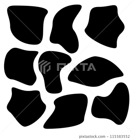 Random blob shapes. Organic blobs set. Rounded abstract organic shape collection. Random shapes of cube, pebble, inkblot, amoeba, drops and stone silhouettes. Blotch texture vector set Random blob shapes. Organic blobs set. Rounded abstract organic shape collection. Random shapes of cube, pebble, inkblot, amoeba, drops and stone silhouettes. Blotch texture vector set 115383552