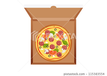 Pizza in box isolated on white background 115383554