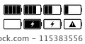 Battery charge level icon set collection. Flat style black color 115383556