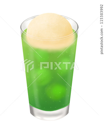 玻璃杯中的奶油蘇打水，上面撒上香草冰淇淋 115383992