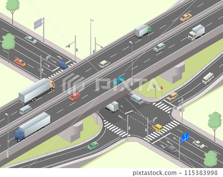 Isometric image of a road intersection (green space) 115383998