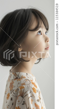 直視前方的女孩的個人資料“AI 生成圖像” 115384519