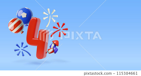 4th July 3d vector holiday banner with number 4 and copy space for US Independence Day  115384661