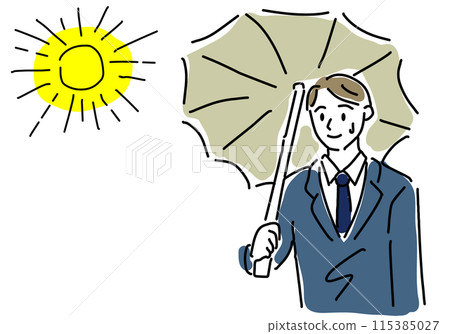 使用陽傘防止中暑的商人 使用陽傘防止中暑的商人 115385027