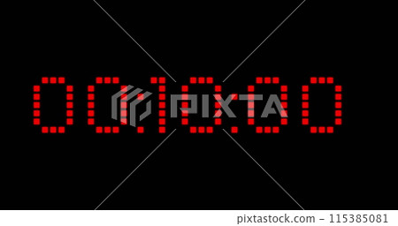 Image of red digital timer changing on black background 115385081