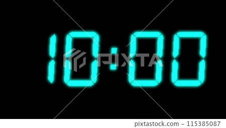 Image of blue digital clock timer changing on black background Image of blue digital clock timer changing on black background 115385087