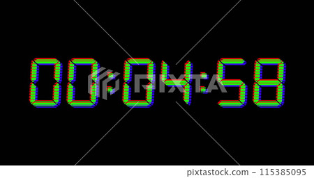 Image of green digital timer changing on black background 115385095