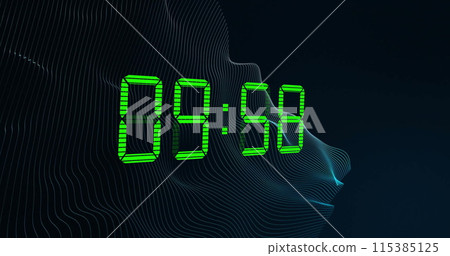 Image of green digital clock timer changing on black background 115385125