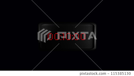 Image of red digital timer changing with pink light trails on purple background Image of red digital timer changing with pink light trails on purple background 115385130