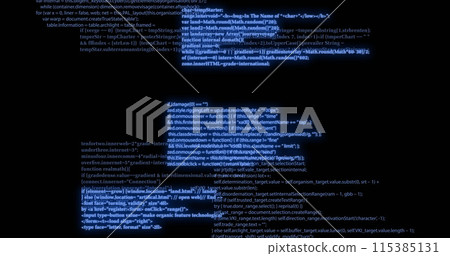 Image of blue data processing on black background Image of blue data processing on black background 115385131