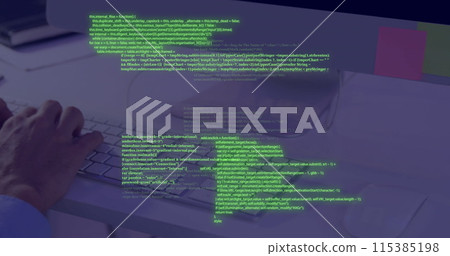 Image of data processing over caucasian man using computer 115385198