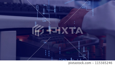 Image of data processing and caucasian man using computer Image of data processing and caucasian man using computer 115385246