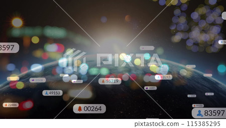 Image of social media icons over out of focus city lights 115385295
