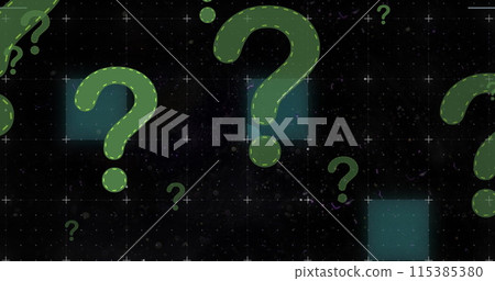 Image of question marks on black background 115385380