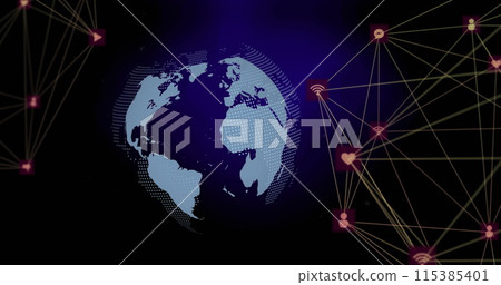 Image of network of connections over globe Image of network of connections over globe 115385401