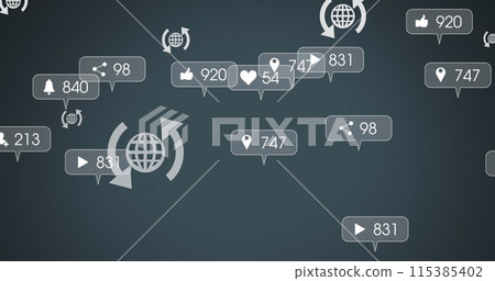 Image of media icons on gray background Image of media icons on gray background 115385402