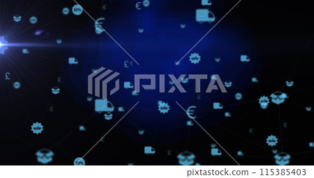 Image of media icons on blue background Image of media icons on blue background 115385403
