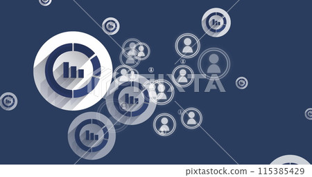 Image of media icons on blue background Image of media icons on blue background 115385429