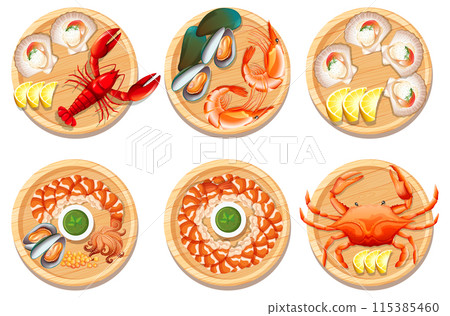 Delicious Seafood Platter Illustrations Delicious Seafood Platter Illustrations 115385460