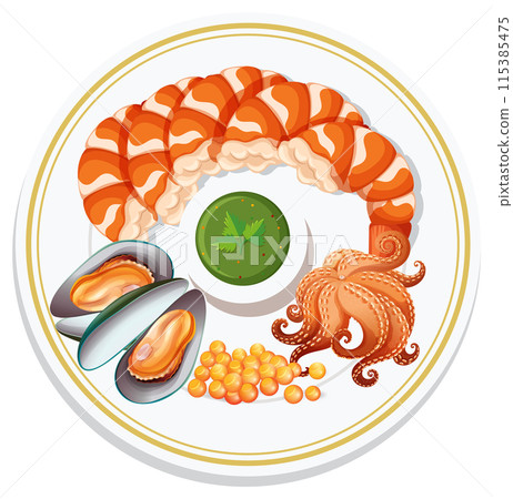 Gourmet Seafood Platter Illustration 115385475