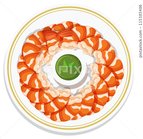 Shrimp Platter with Dipping Sauce 115385486