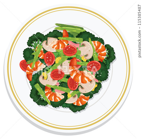 Healthy Shrimp and Vegetable Salad 115385487
