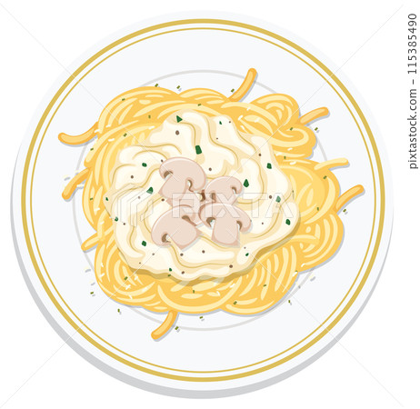 Creamy Mushroom Pasta on Plate Creamy Mushroom Pasta on Plate 115385490