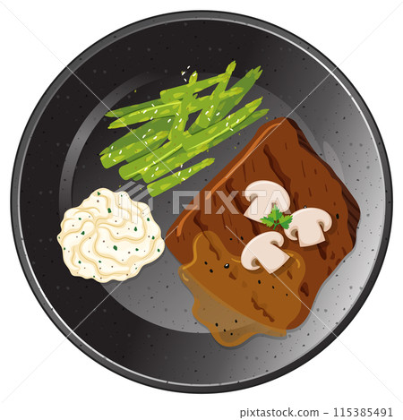 Delicious Steak Dinner Plate 115385491