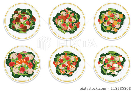 Colorful Assorted Food Plates 115385508