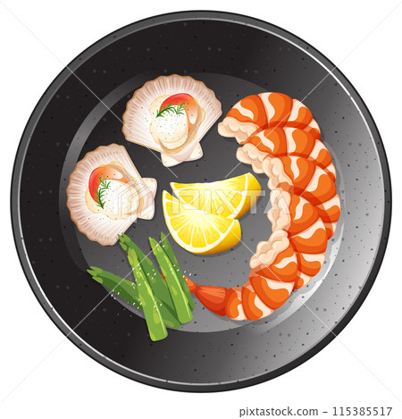 Gourmet Seafood Plate with Lemon 115385517
