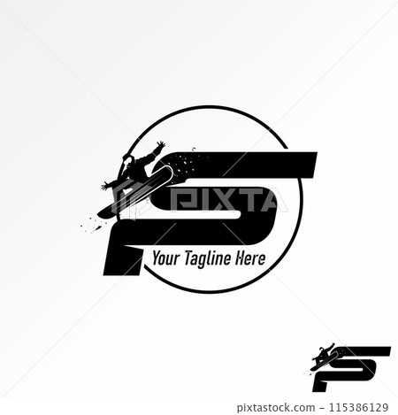 Logo design graphic concept creative premium abstract vector stock initial PS or SP font snowboarding sky sport. Related to monogram typography brand 115386129