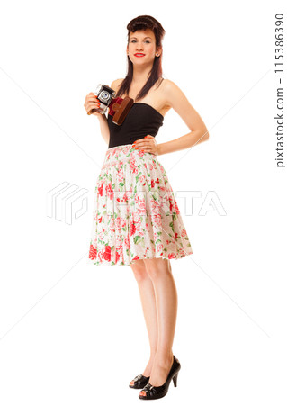 Teen girl with old camera Teen girl with old camera 115386390
