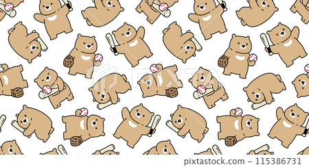 bear polar seamless pattern baseball bat ball glove sport vector teddy pet doodle cartoon gift wrapping paper tile background repeat wallpaper illustration scarf isolated design 115386731