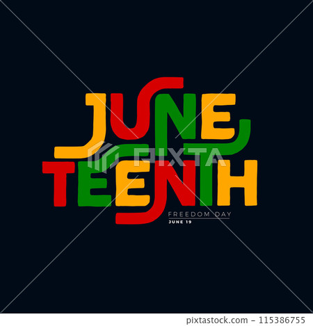 Juneteenth Freedom Day Design. African American June 19 Independence Day. Annual American Emancipation Holiday Vector Illustration with Colorful Typography Lettering and Dark Background for Banner Juneteenth Freedom Day Design. African American June 19 Independence Day. Annual American Emancipation Holiday Vector Illustration with Colorful Typography Lettering and Dark Background for Banner 115386755