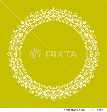 Decorative frame Elegant vector element for design in Eastern style, place for text. Floral yellow and white border. Lace illustration for invitations and greeting cards Decorative frame Elegant vector element for design in Eastern style, place for text. Floral yellow and white border. Lace illustration for invitations and greeting cards 115386995
