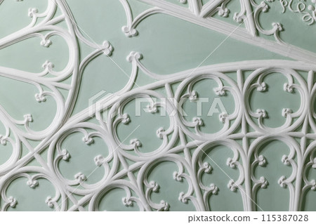 White gypsum bas-relief ceiling design decoration in Gothic style White gypsum bas-relief ceiling design decoration in Gothic style 115387028