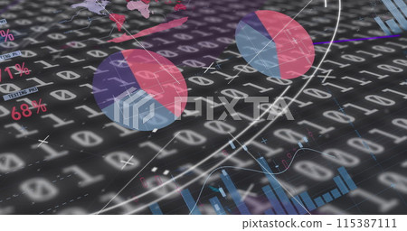 Image of scope scanning, binary coding and statistics recording on black background 115387111