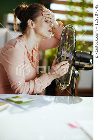 female worker in green office suffer from heat 115387348