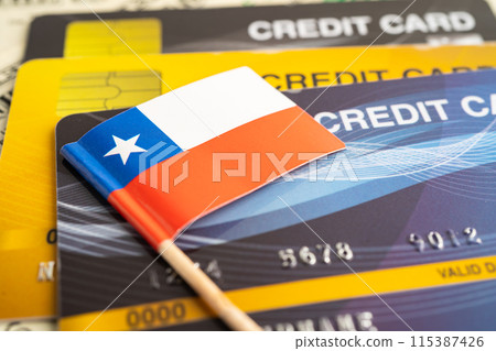 Credit card model with Chile flag, financial investment economy business banking. 115387426
