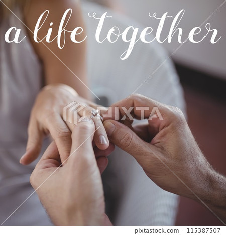 Celebrating a union, a close-up of hands with an engagement ring symbolizes commitment and love Celebrating a union, a close-up of hands with an engagement ring symbolizes commitment and love 115387507