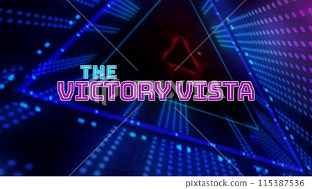 Celebrating triumph, the neon-lit tunnel with dynamic lines creates a sense of futuristic success 115387536