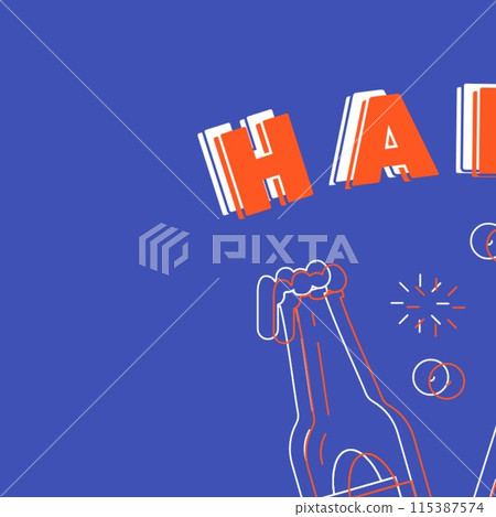 Celebrating success, a hand clinking a bottle with dynamic lettering and festive elements Celebrating success, a hand clinking a bottle with dynamic lettering and festive elements 115387574