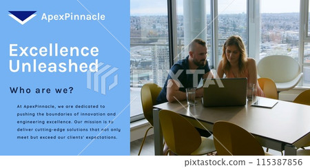 Promote teamwork, two professionals at a laptop Promote teamwork, two professionals at a laptop 115387856